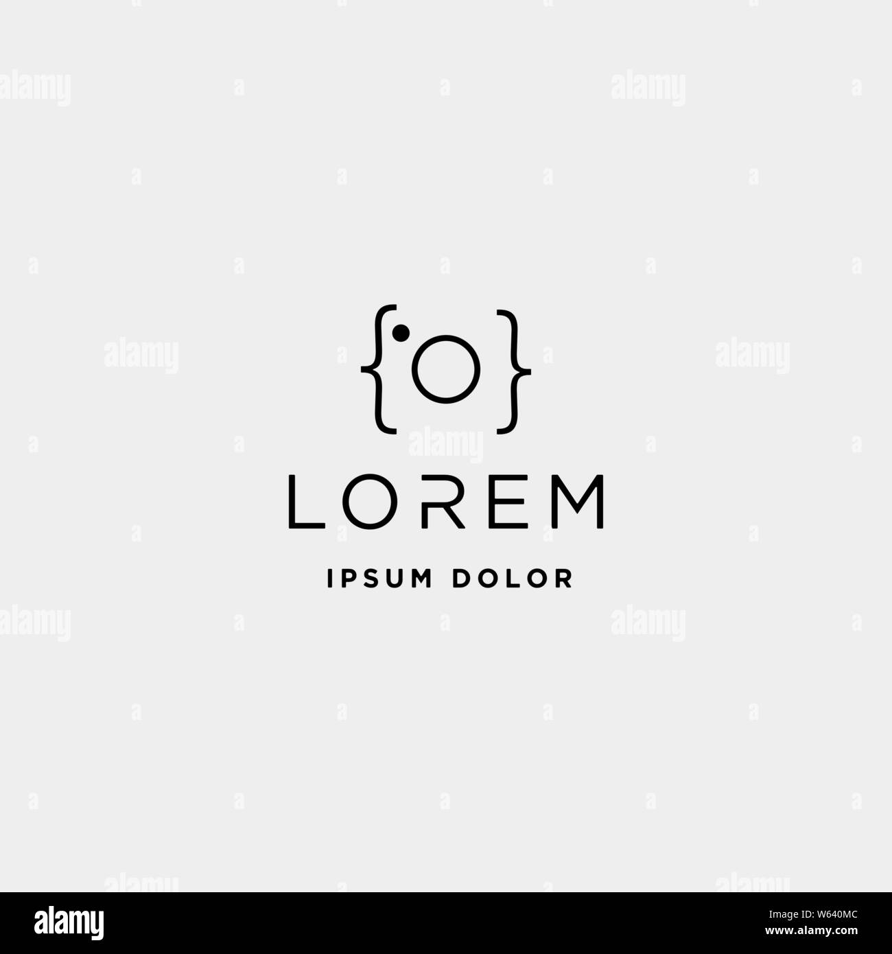 Code photo logo design simple vecteur ligne de codage de l'appareil photo Illustration de Vecteur