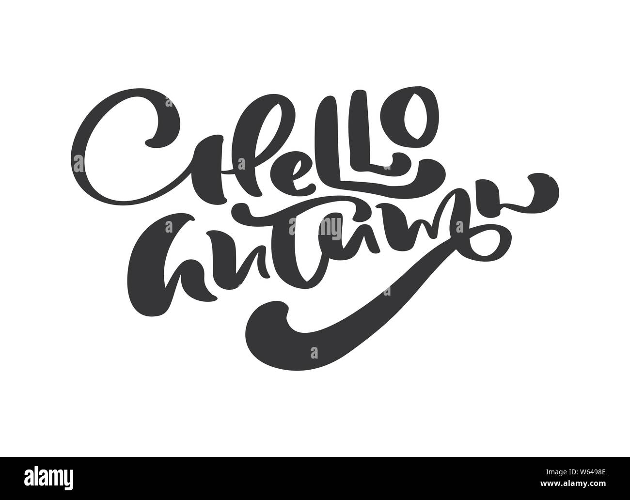 Lettrage vecteur Bonjour calligraphie automne texte. Hand drawn illustration pour carte de souhaits isolé sur fond blanc. Parfait pour vacances saisonnières Illustration de Vecteur