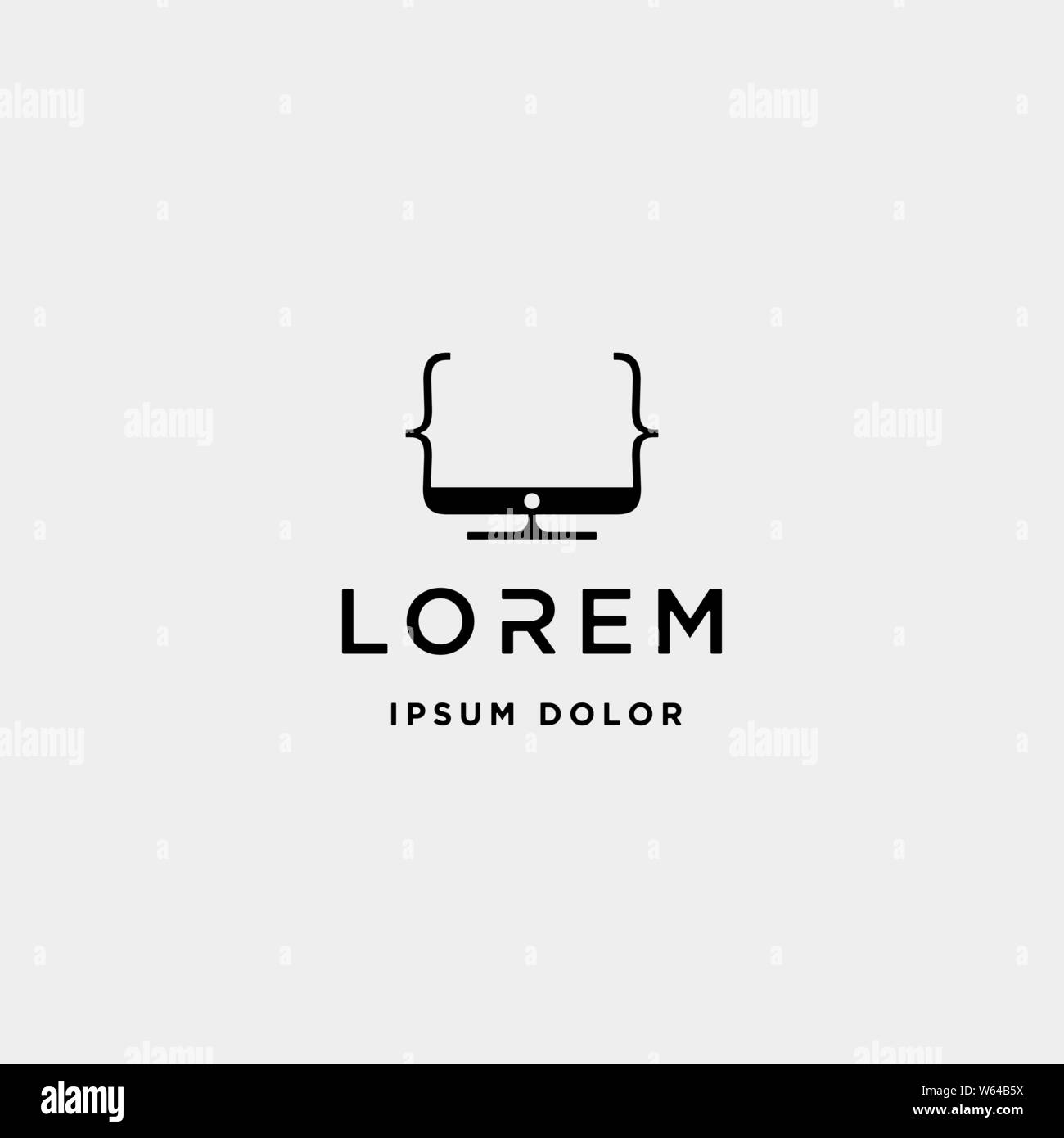 Modèle de conception de logo moniteur codage programmeur vecteur icône symbole lineart connect Illustration de Vecteur