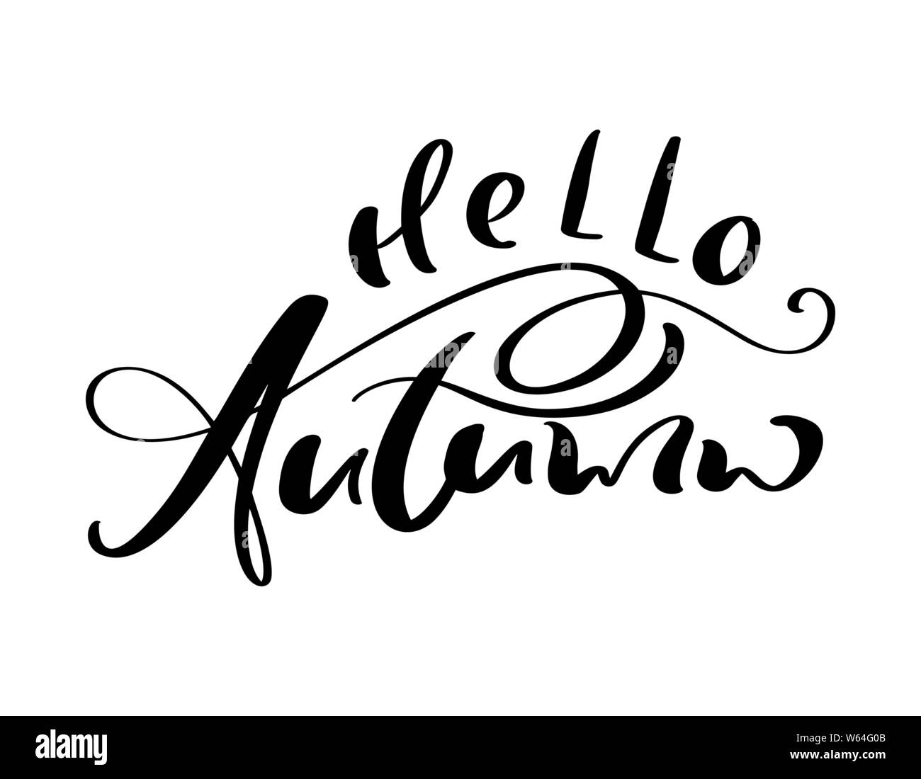 Lettrage vecteur Bonjour calligraphie automne texte. Hand drawn illustration pour carte de souhaits isolé sur fond blanc. Parfait pour vacances saisonnières Illustration de Vecteur