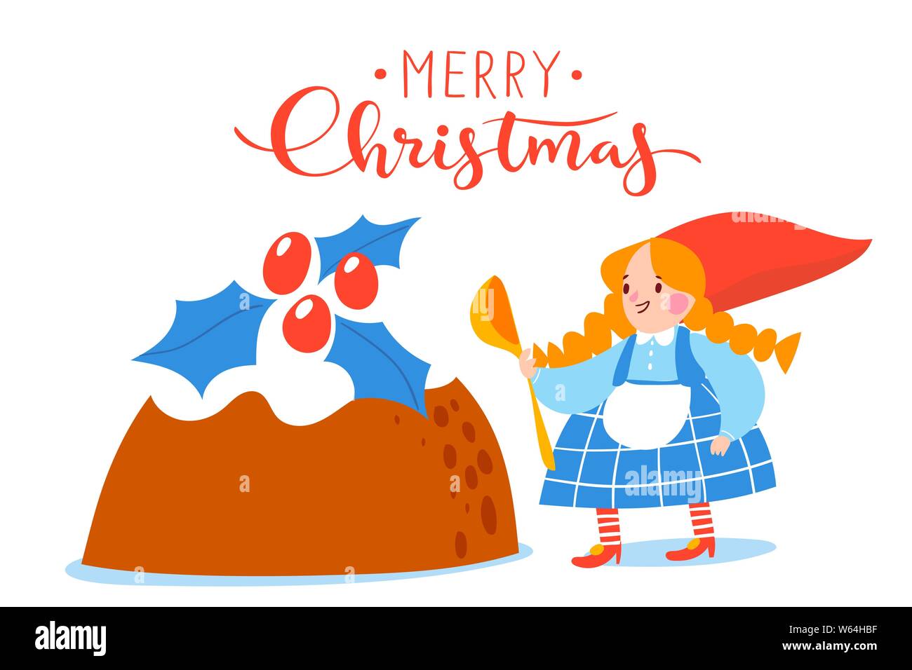 Vecteur conception de l'affiche de Noël avec cartoon elf prepair maison de gâteau pour le dîner Illustration de Vecteur