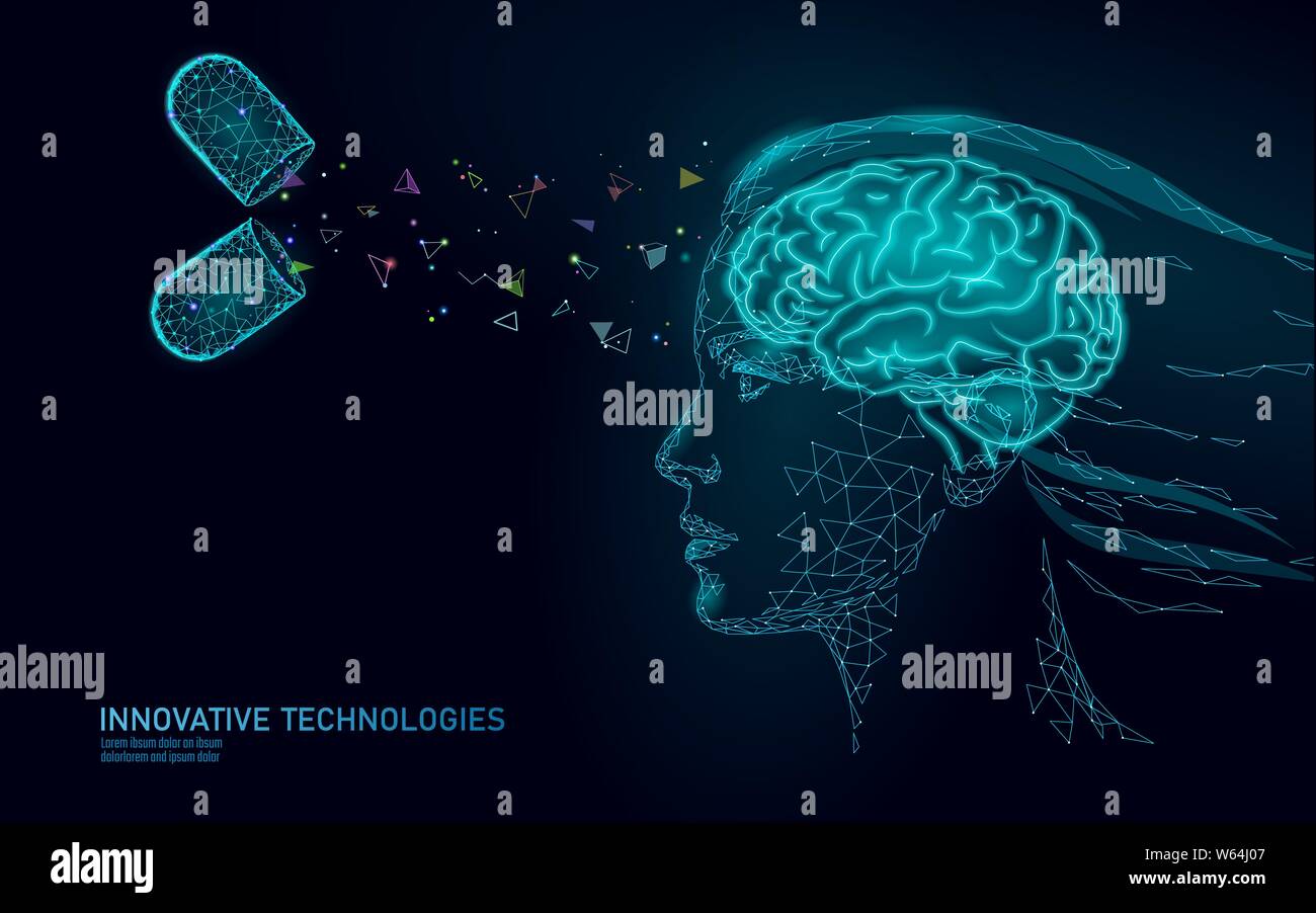 Traitement du cerveau low poly 3D render. Nootropique médicaments stimulant la capacité humaine smart de la santé mentale. Médicament La réadaptation cognitive dans la maladie d'Alzheimer Illustration de Vecteur Traitement du cerveau low poly 3D render. Nootropique médicaments stimulant la capacité humaine smart de la santé mentale. Médicament La réadaptation cognitive dans la maladie d'Alzheimer Illustration de Vecteur