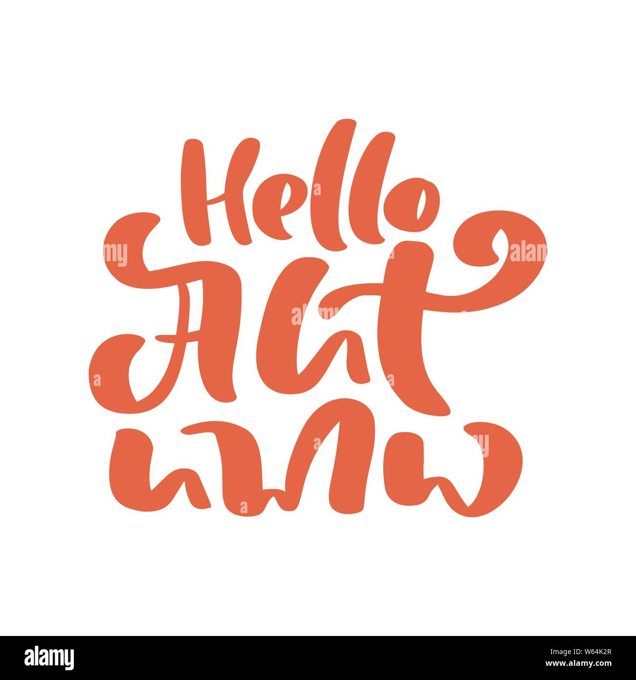 Vector Orange calligraphie lettrage Bonjour Automne texte. Hand drawn illustration pour carte de souhaits isolé sur fond blanc. Saison idéale pour Illustration de Vecteur