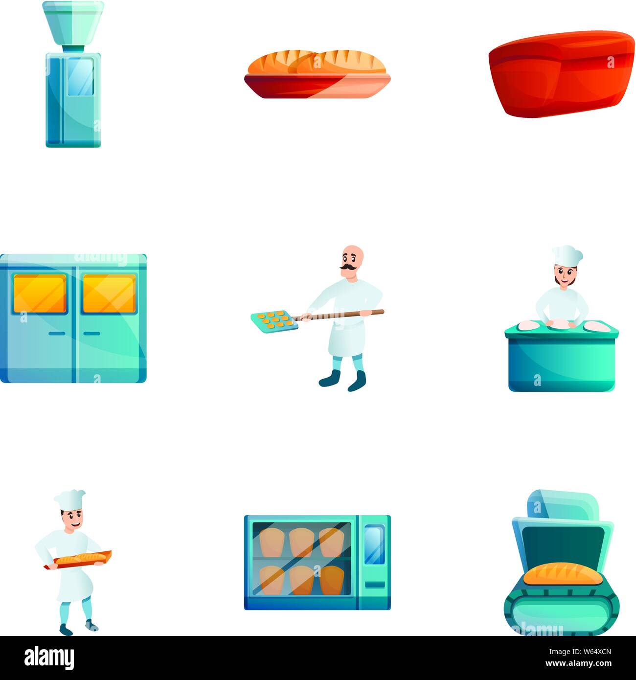Usine de boulangerie icon set. Ensemble de 9 dessins d'usine de boulangerie vector icons pour la conception web isolé sur fond blanc Illustration de Vecteur