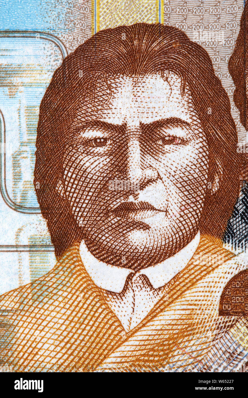 Portrait de Tupac Katari argent bolivien Banque D'Images