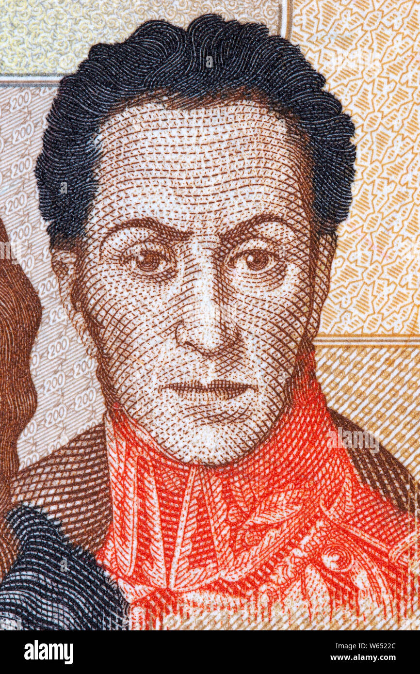 Portrait de Simon Bolivar de l'argent en Bolivie Banque D'Images