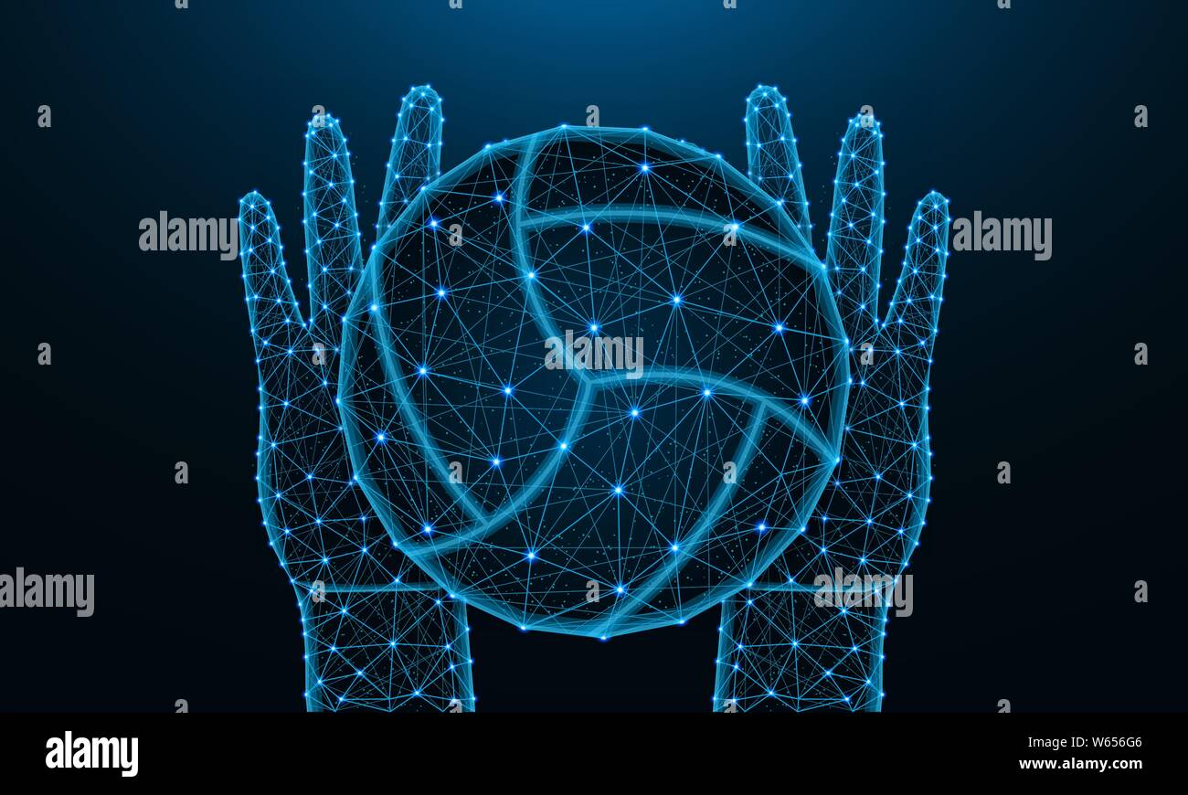 Les mains et la balle pour jouer au volley-ball, de conception poly faible jeu de sport dans le style polygonal, prise ou lancer la balle vecteur illustration réalisée à partir de fil de fer Illustration de Vecteur