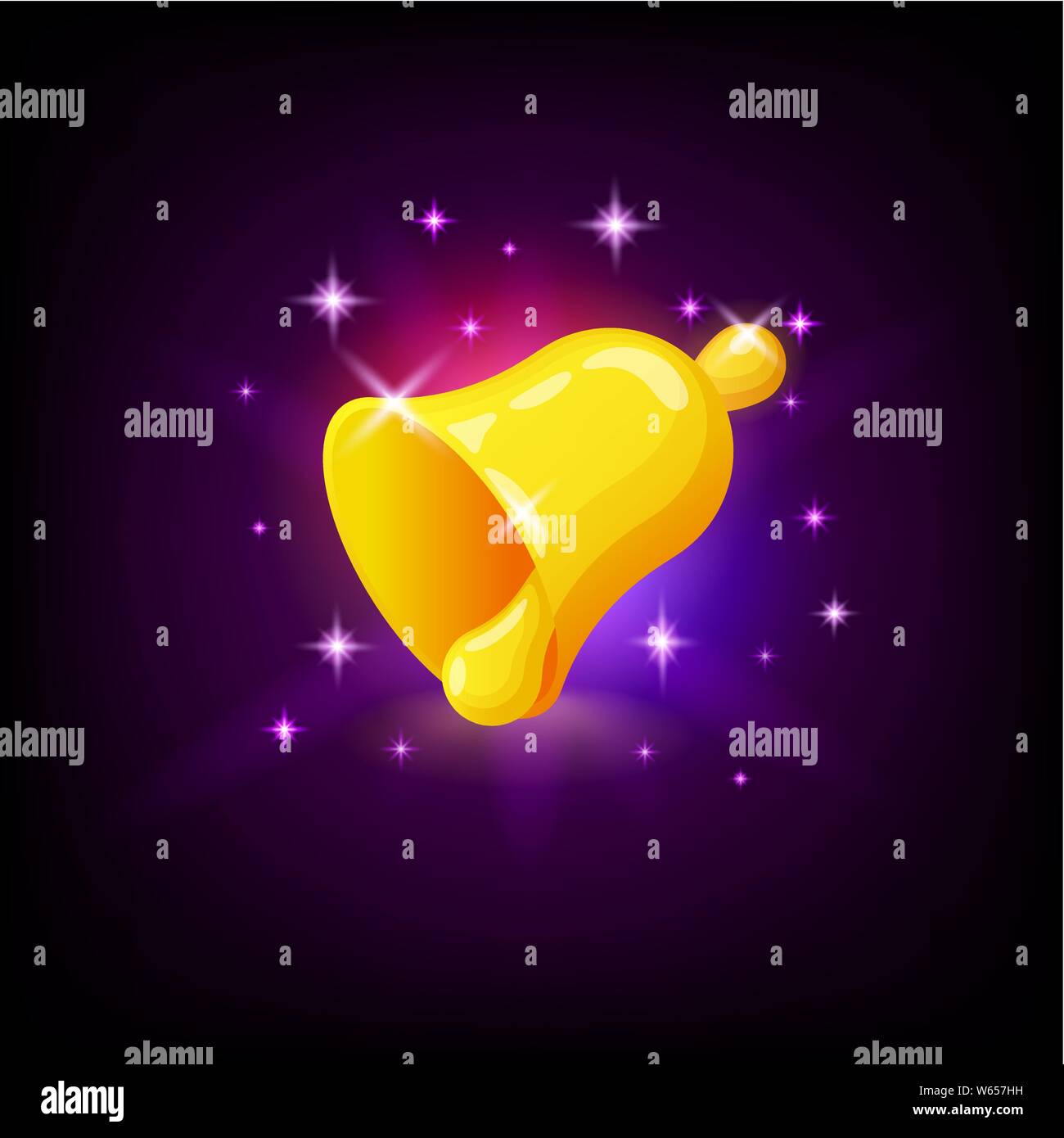Golden Bell avec sparkles, icône de l'emplacement casino en ligne ou le logo pour téléphone portable de jeu sur fond violet foncé, vector illustration Illustration de Vecteur