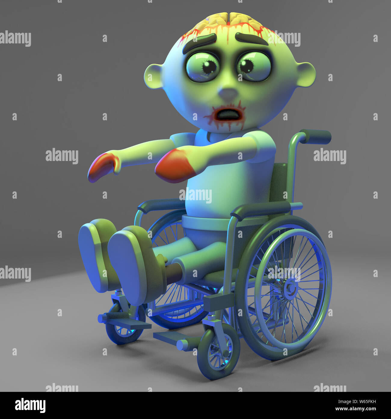 Zombie undead pauvres monster est très lent dans son fauteuil roulant, illustration 3D render Banque D'Images