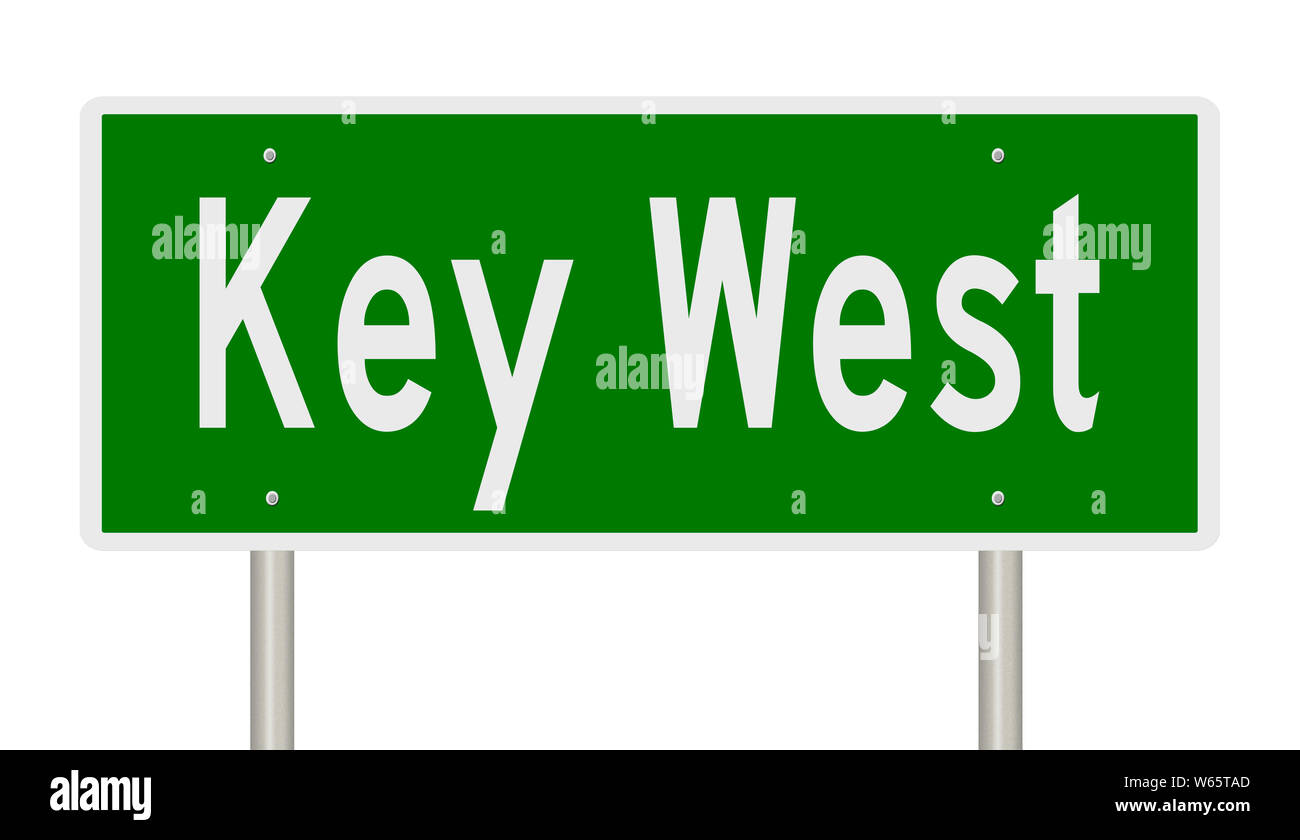 Rendu d'un panneau routier vert pour Key West en Floride Banque D'Images