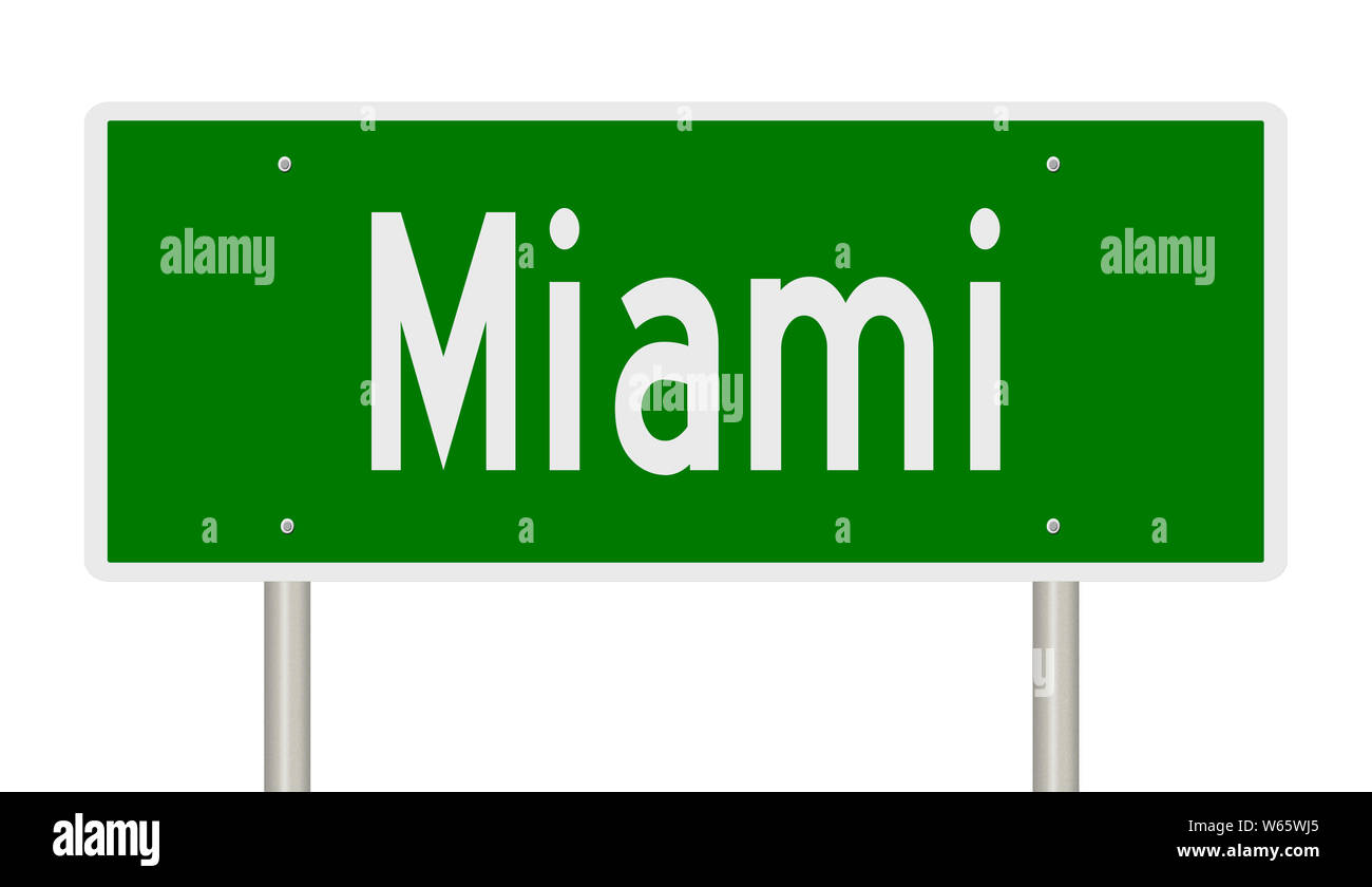 Rendu d'un panneau routier vert pour Miami Banque D'Images