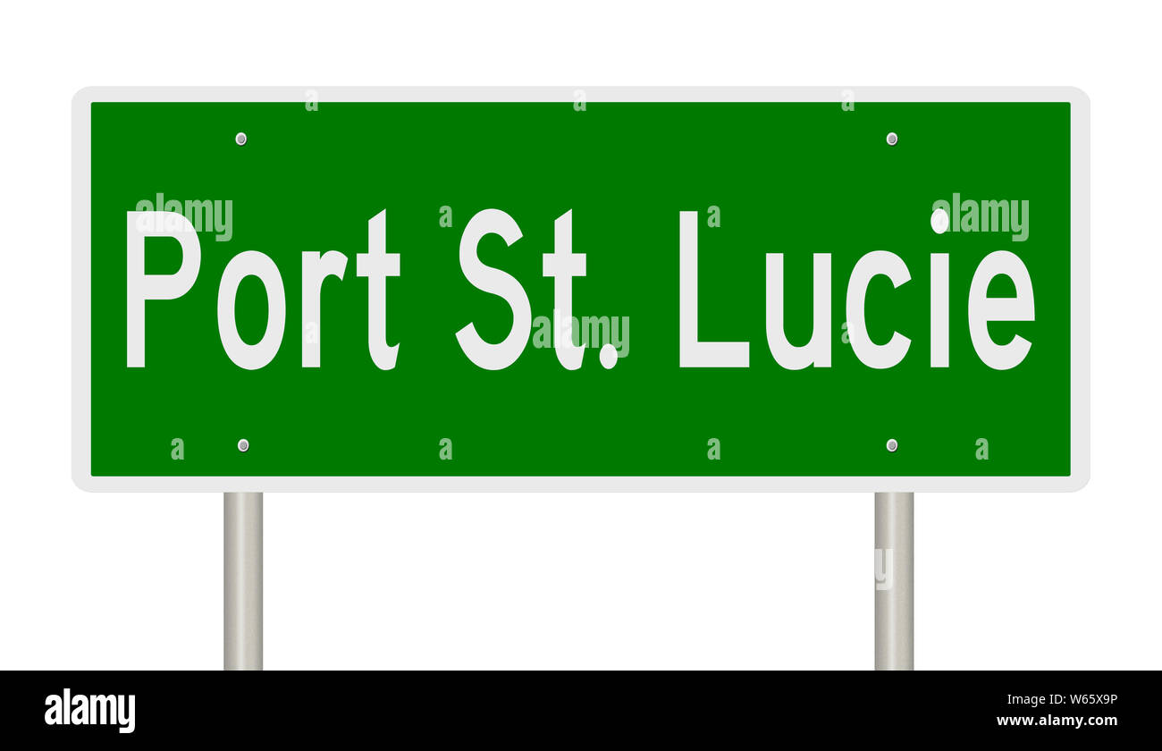 Rendu d'un panneau routier vert pour le Port Saint Lucie en Floride Banque D'Images