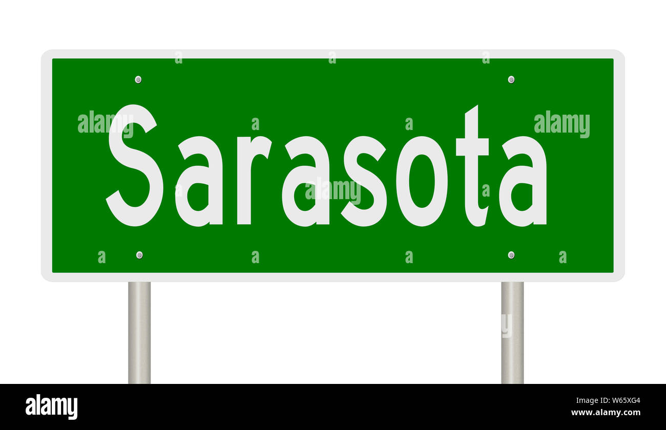 Rendu d'un panneau routier vert de Sarasota en Floride Banque D'Images