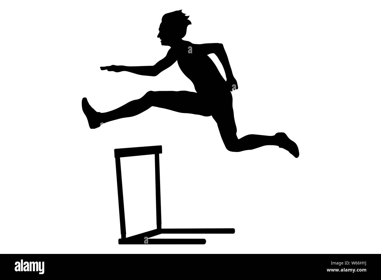 Athlète femme runner run haies silhouette noire Banque D'Images Athlète femme runner run haies silhouette noire Banque D'Images
