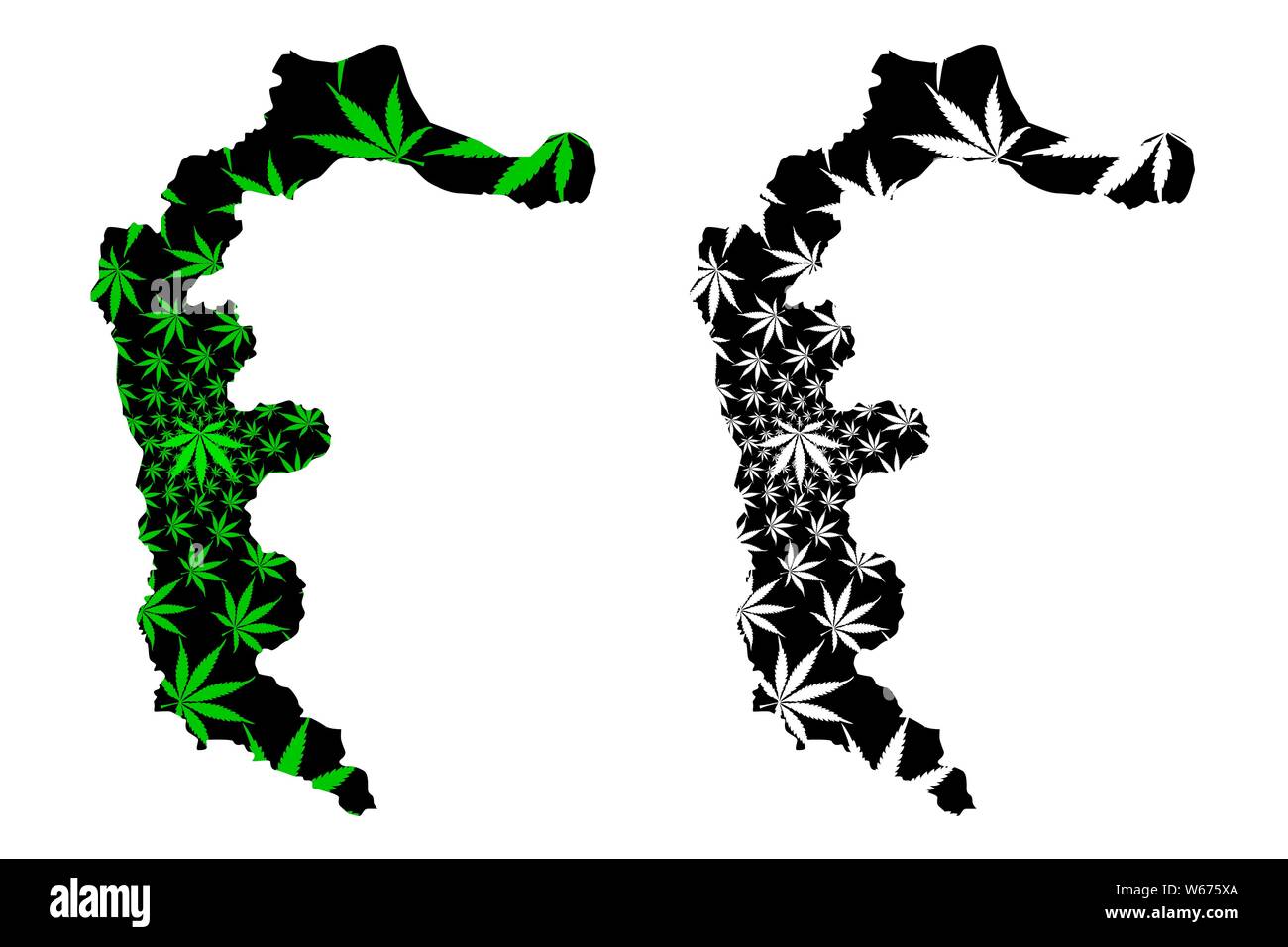L'Azad Cachemire (République islamique, la Province et les districts du Pakistan) la carte est conçue de feuilles de cannabis vert et noir, l'Azad Jammu-et-Cachemire (AJK) ma carte Illustration de Vecteur
