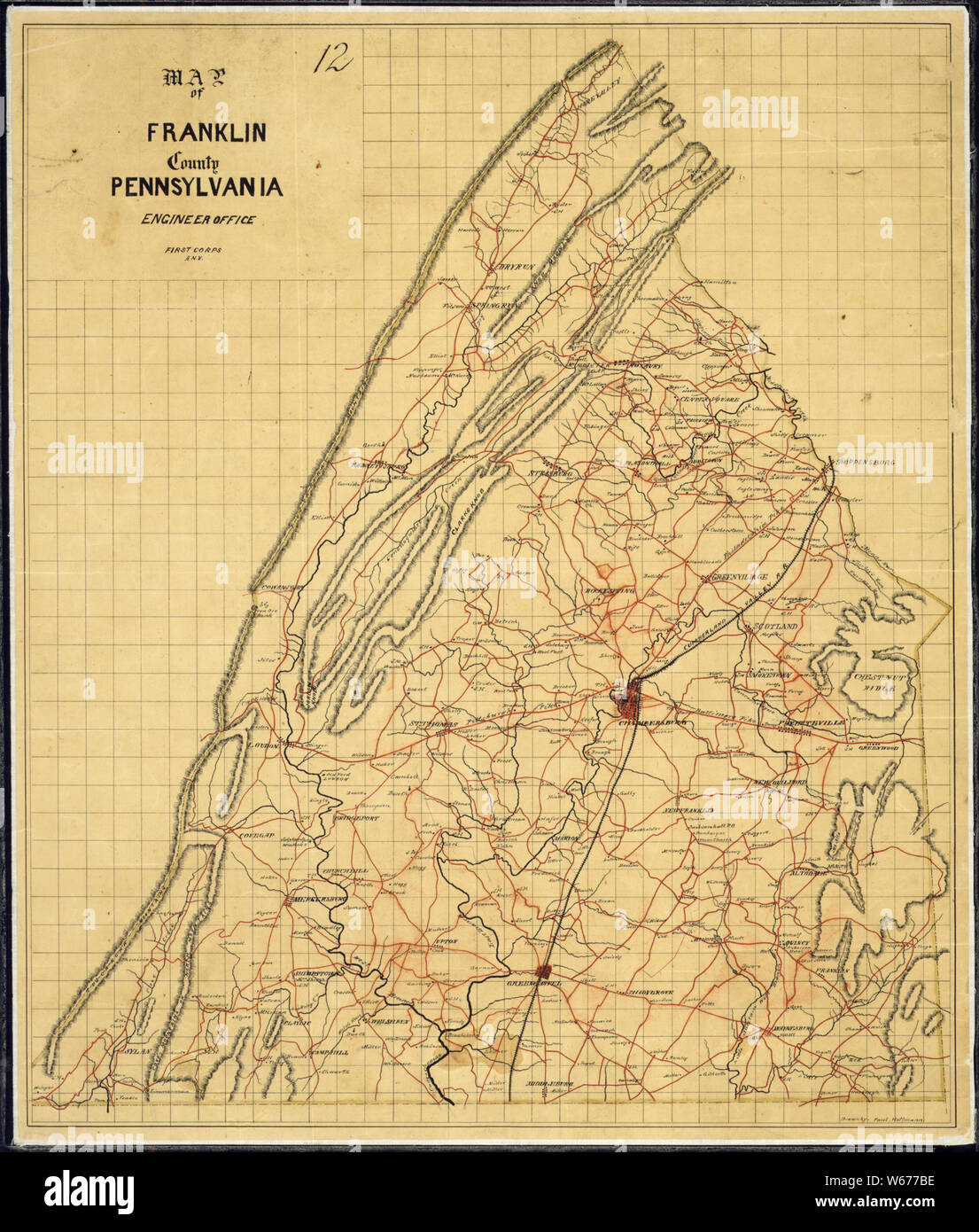 Plan de Franklin County, en Pennsylvanie. Bureau d'ingénieur, d'abord, un corps d'armée canadienne *]. N[du nord]. V[irginia, confédéré]. Dessiné par Paul Hoffmann. Banque D'Images