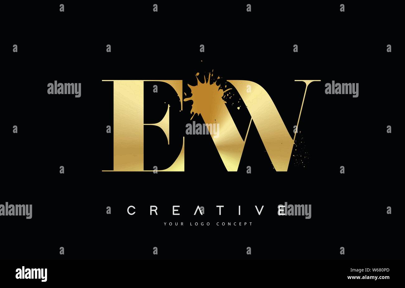 EW E W Lettre Logo avec projection de métaux fondus or Design Vector Illustration. Illustration de Vecteur
