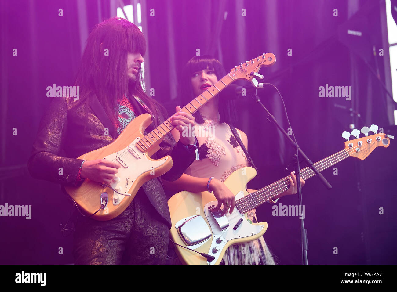 BILBAO, ESPAGNE - 11 juil : Khruangbin (band) produisent en concert à BBK Live 2019 Music Festival le 11 juillet 2019 à Bilbao, en Espagne. Banque D'Images