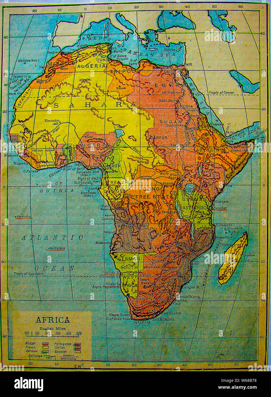 1901 Carte de l'Afrique à partir d'un ancien atlas scolaire Banque D'Images