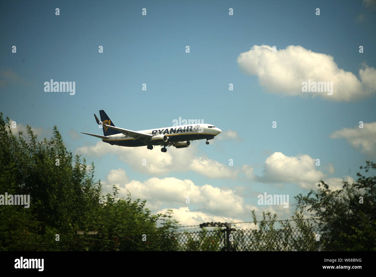 Manchester, Angleterre, 29 juillet 2019. Des avions à l'Aéroport International de Manchester. Ryanair imagée Banque D'Images