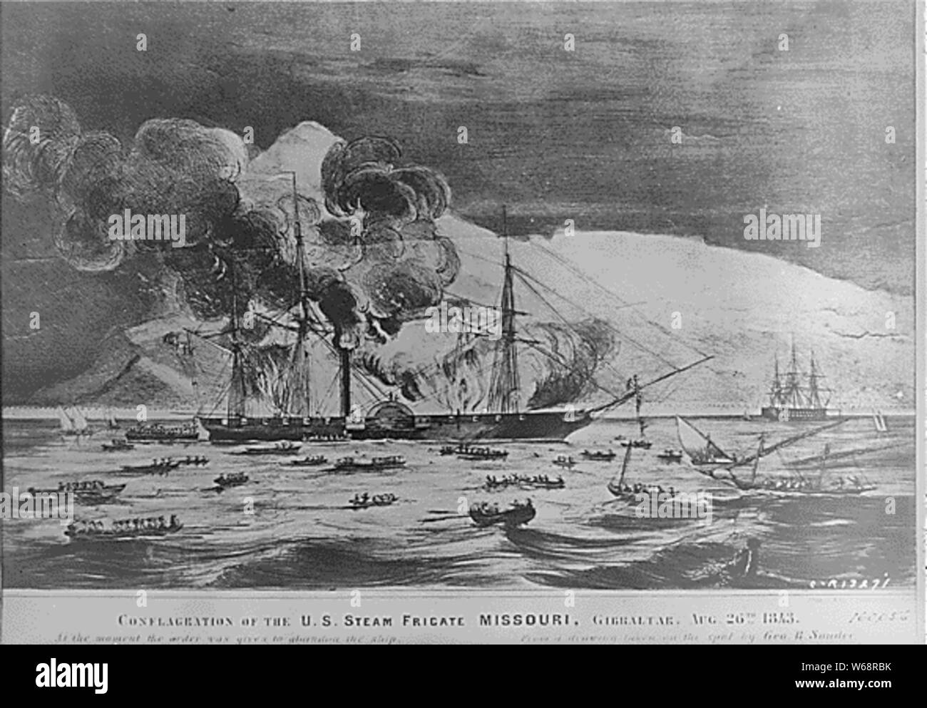 USS Missouri en feu à Gibraltar Banque D'Images