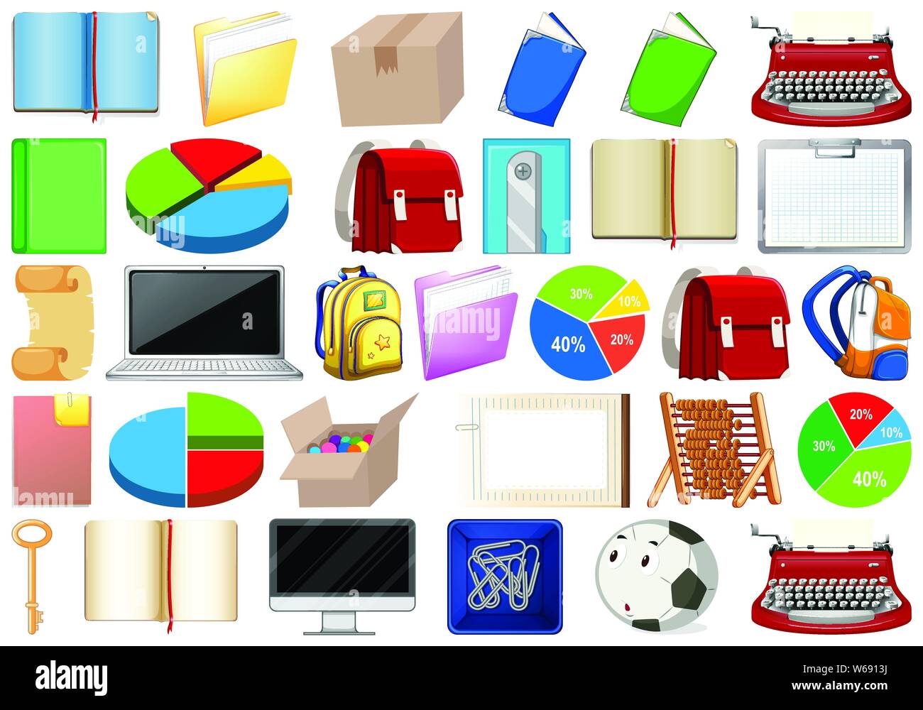 Bureau, de maison, des jouets et du sport, de l'équipement isolé en énorme ensemble illustration Illustration de Vecteur