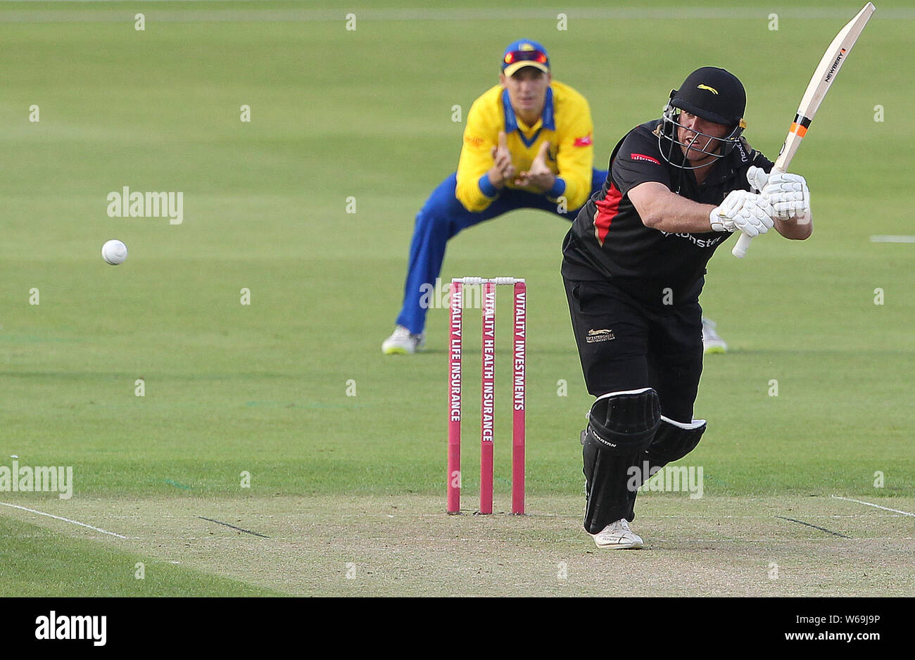 CHESTER LE STREET, Angleterre 31 juillet Mark Cosgrove de Leicester Foxes batting au cours de l'épanouissement T20 Blast correspondance entre club de cricket du comté de Durham et de Leicester à renards Unis Riverside, Chester le Street le mercredi 31 juillet 2019. (Crédit : Mark Fletcher | MI News) Credit : MI News & Sport /Alamy Live News Banque D'Images