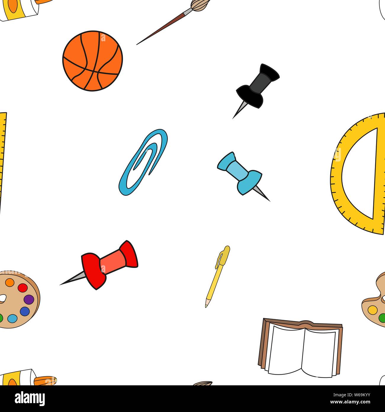 Une structure de fournitures scolaires dans Doodle style. Vector illustration. Illustration de Vecteur