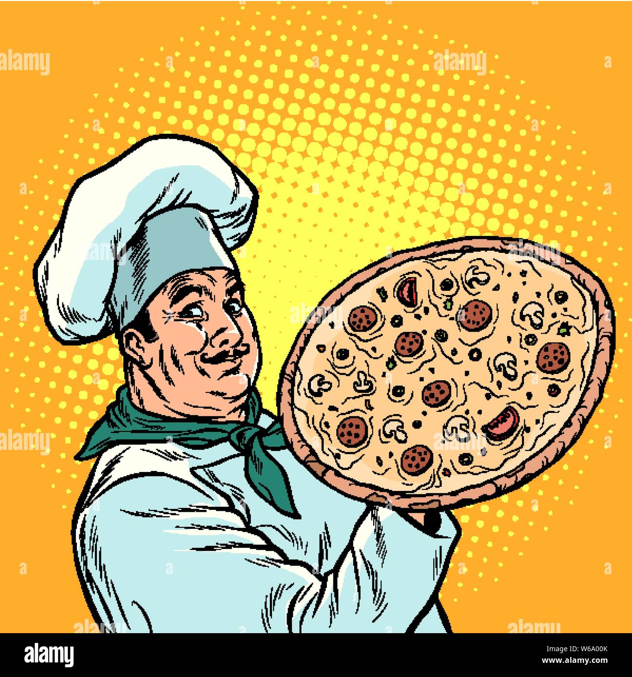 Chef italien avec pizzas Illustration de Vecteur