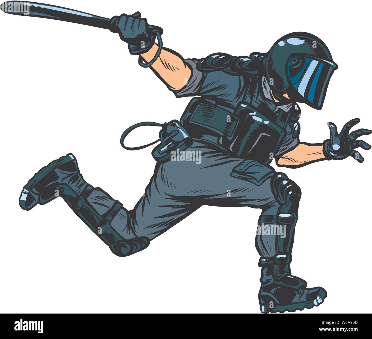 La police anti-émeute avec un baton Illustration de Vecteur