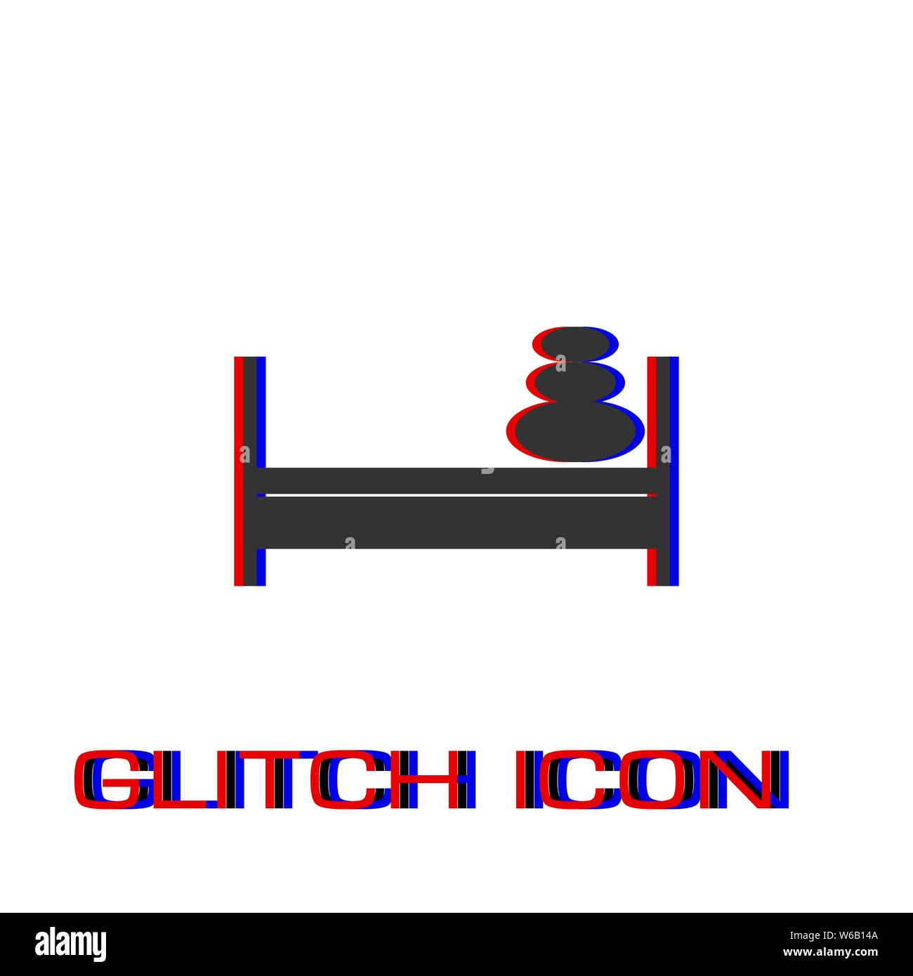 Lit avec oreillers télévision icône. Pictogramme - Simple effet glitch. Symbole d'illustration vectorielle Illustration de Vecteur