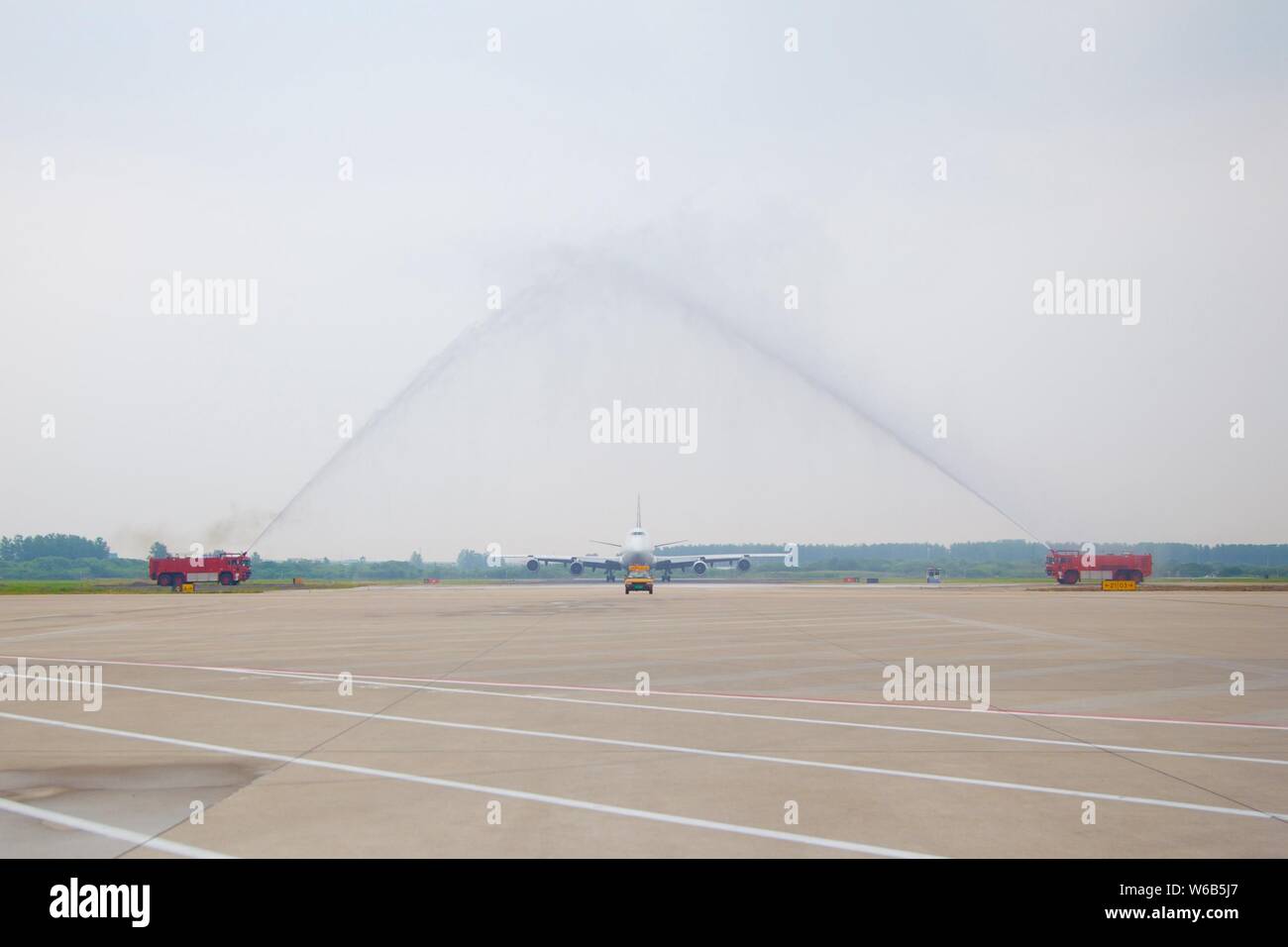 Un Boeing 747-400 Freighter jet d'Atlas Air taxis à l'Aéroport International de Sunan Shuofang après son retour de Corée du Sud de la Corée du Sud interna Banque D'Images