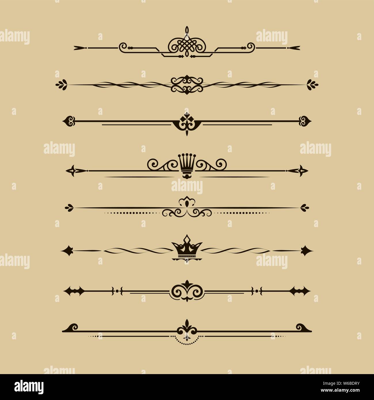 Ensemble d'calligraphical les éléments de design et d'exécution de la page. La répartition des textes dans un style vintage. Diviseurs de typographie, bijoux pour les livres Illustration de Vecteur