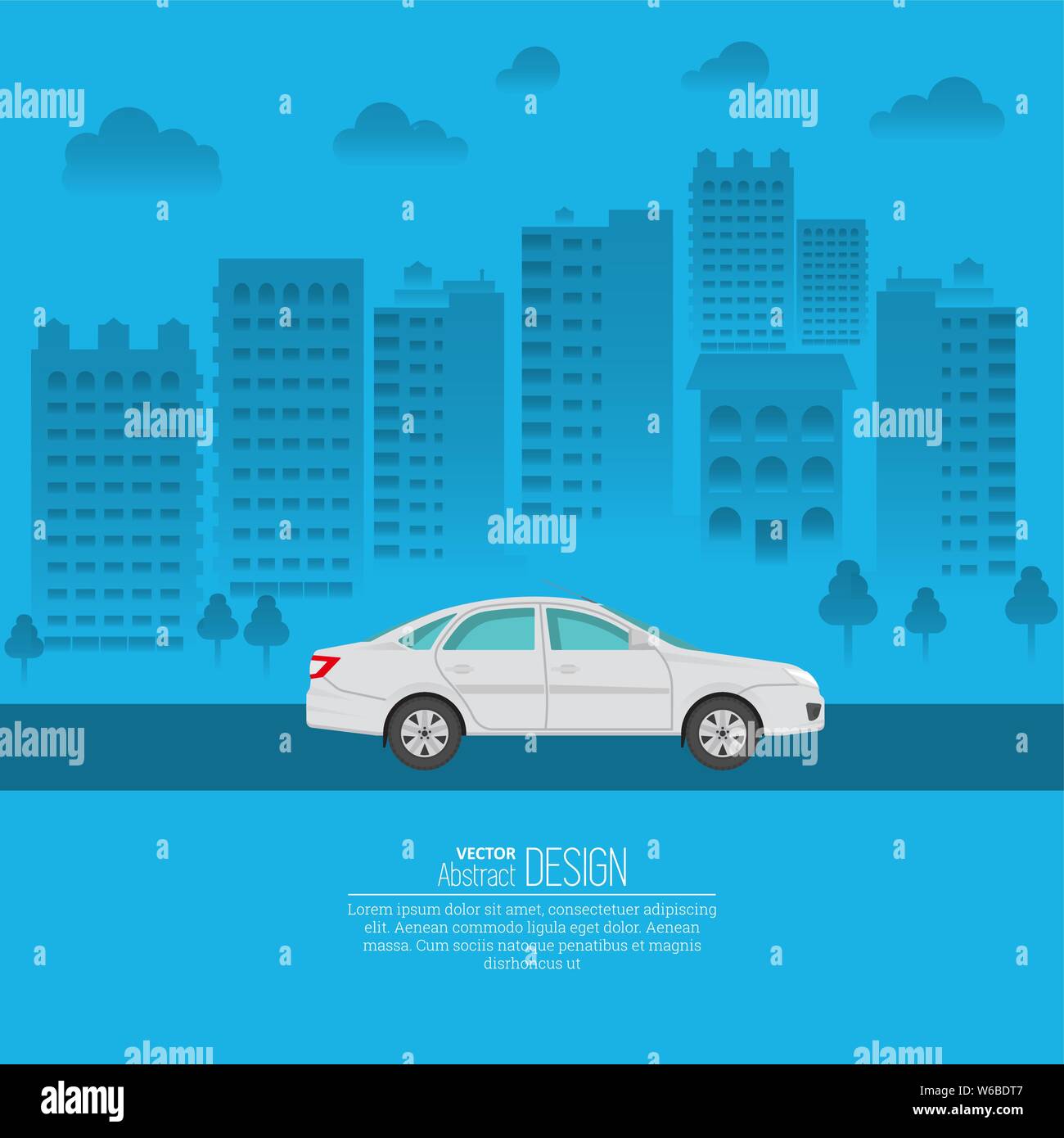 Les voitures de tourisme dans le contexte de la ville. Le véhicule se déplace sur la voie publique de la ville. Un vecteur illustration de style avec l'endroit plat Illustration de Vecteur