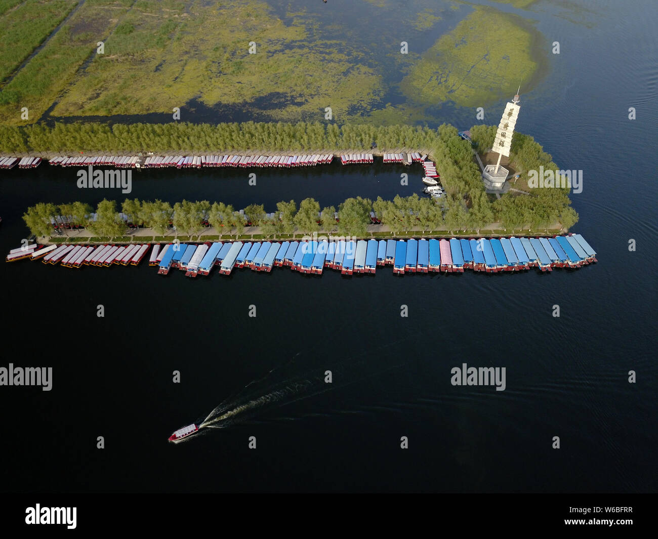 Vue aérienne du lac Baiyangdian, Chine du nord, zones humides d'eau douce le plus important dans le comté de Anxin, une partie de la nouvelle zone économique spéciale Xiong'an Banque D'Images