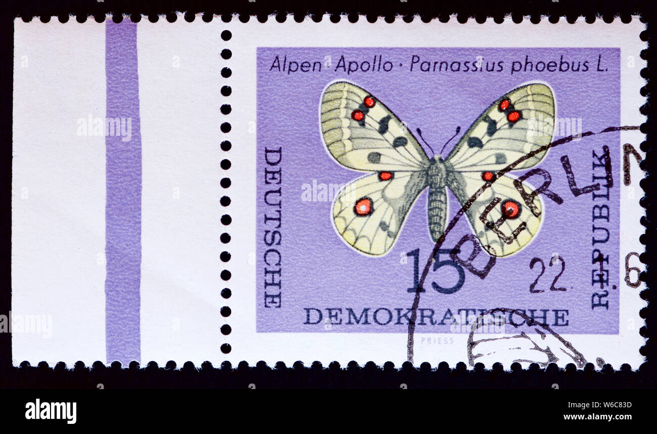 L'Allemagne de l'Est timbre-poste - Petit papillon Apollon Banque D'Images