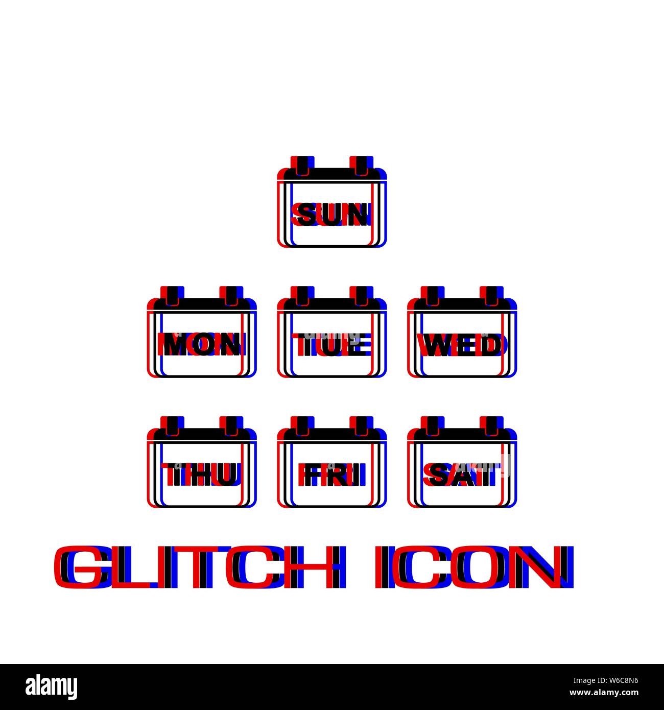 Chaque jour semaine calendrier située à plat. Pictogramme - Simple effet glitch. Symbole d'illustration vectorielle Illustration de Vecteur