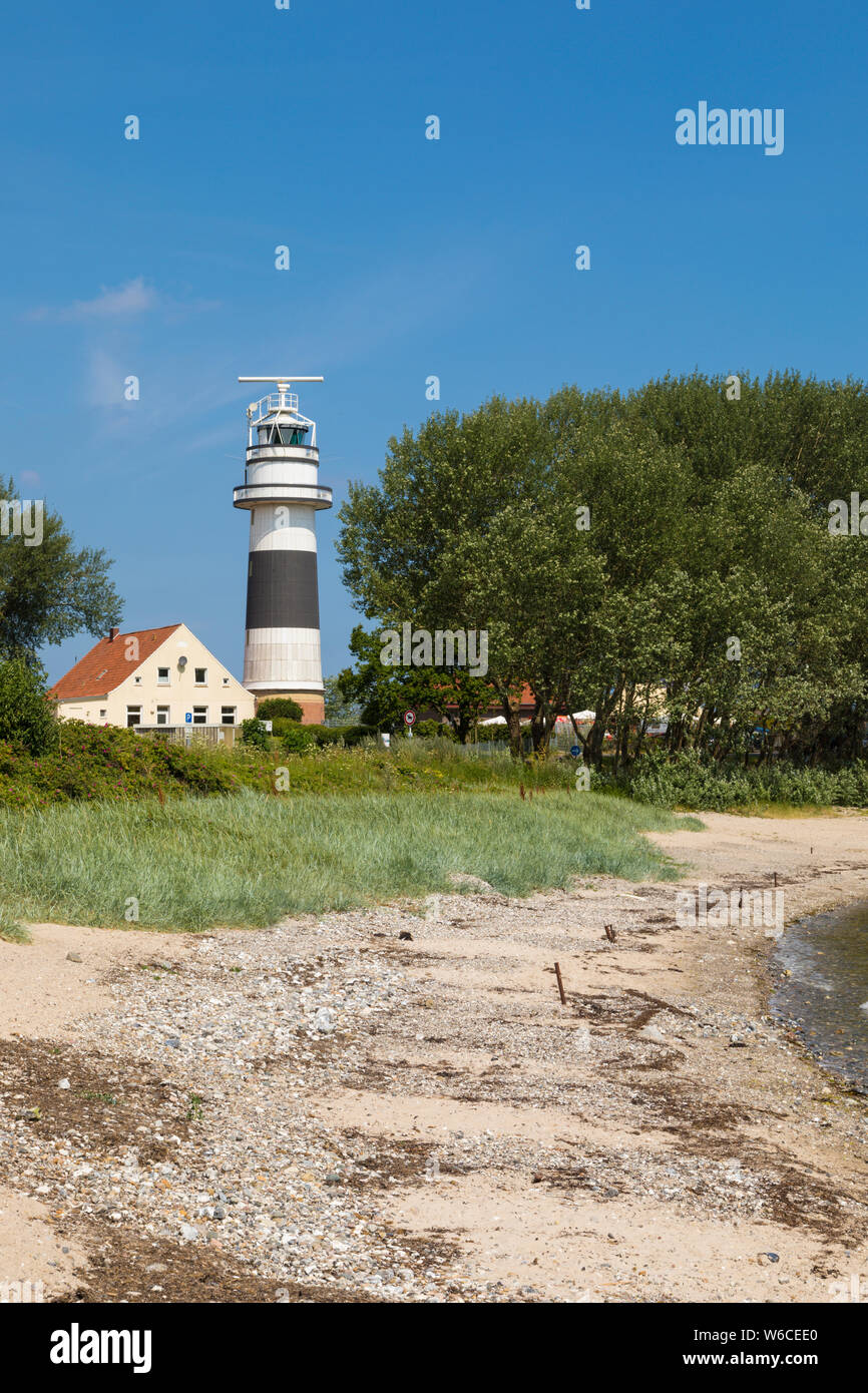 De Bülk phare et plage de Strande près de Kiel, sur la côte de la mer Baltique Banque D'Images
