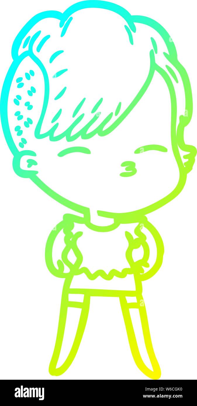 Ligne De Gradient Froid Dessin D une Caricature De Loucher Girl Image 