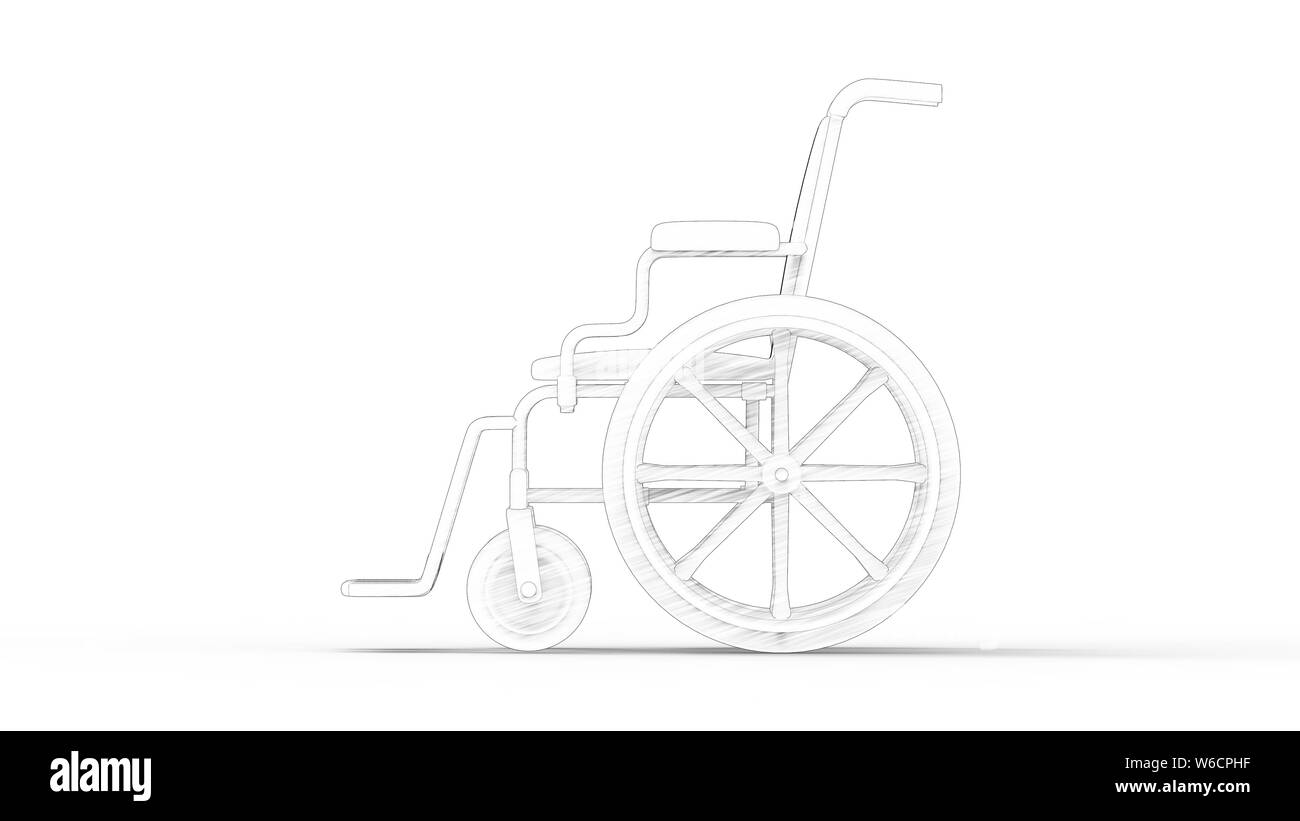 Le rendu 3D d'un modèle généré par ordinateur d'un fauteuil roulant isolé dans l'arrière-plan blanc studio. Banque D'Images Le rendu 3D d'un modèle généré par ordinateur d'un fauteuil roulant isolé dans l'arrière-plan blanc studio. Banque D'Images