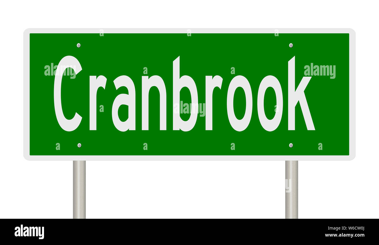 Rendu d'un panneau routier vert pour la Colombie-Britannique Cranbrook Banque D'Images