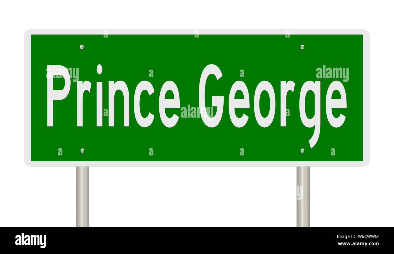 Rendu d'un panneau routier vert de Prince George en Colombie-Britannique Banque D'Images