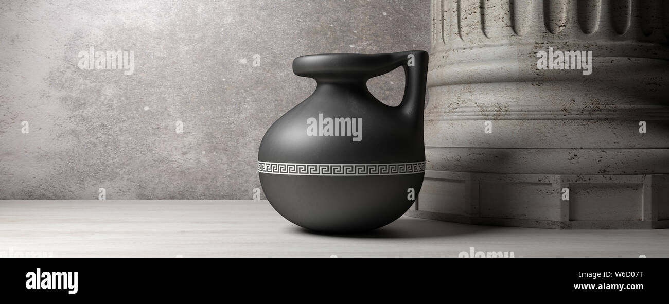La civilisation grecque classique. Petit vase poterie artisanale avec poignée et colonne de marbre, bannière, copiez l'espace. 3d illustration Banque D'Images La civilisation grecque classique. Petit vase poterie artisanale avec poignée et colonne de marbre, bannière, copiez l'espace. 3d illustration Banque D'Images