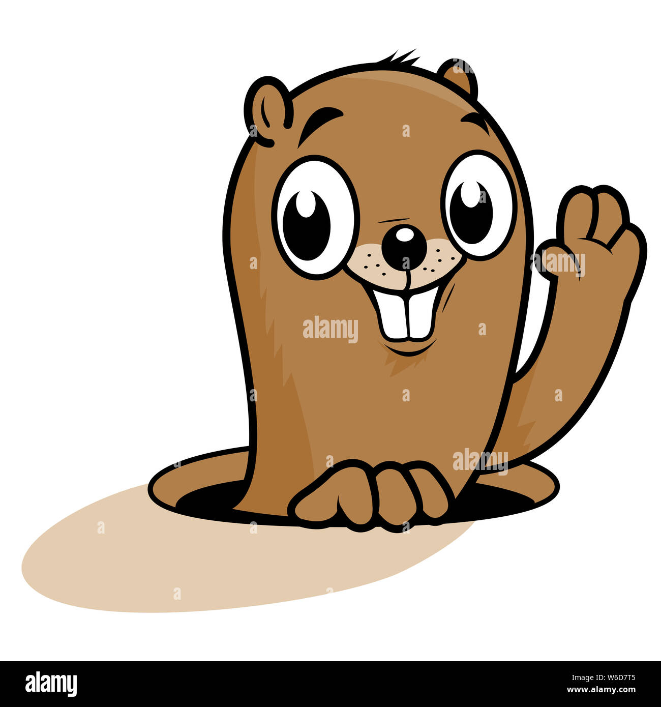 Illustration d'un mignon marmotte peeking out of it's Hole, souriant et saluant. Banque D'Images