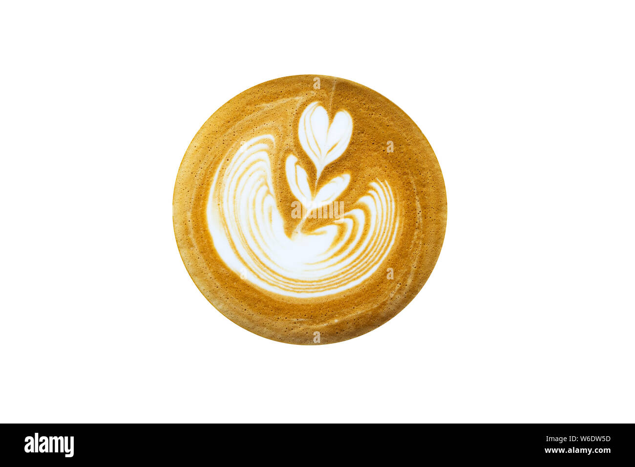 Vue de dessus du café chaud latte avec Rosetta isolé sur fond blanc.Clipping Path Banque D'Images