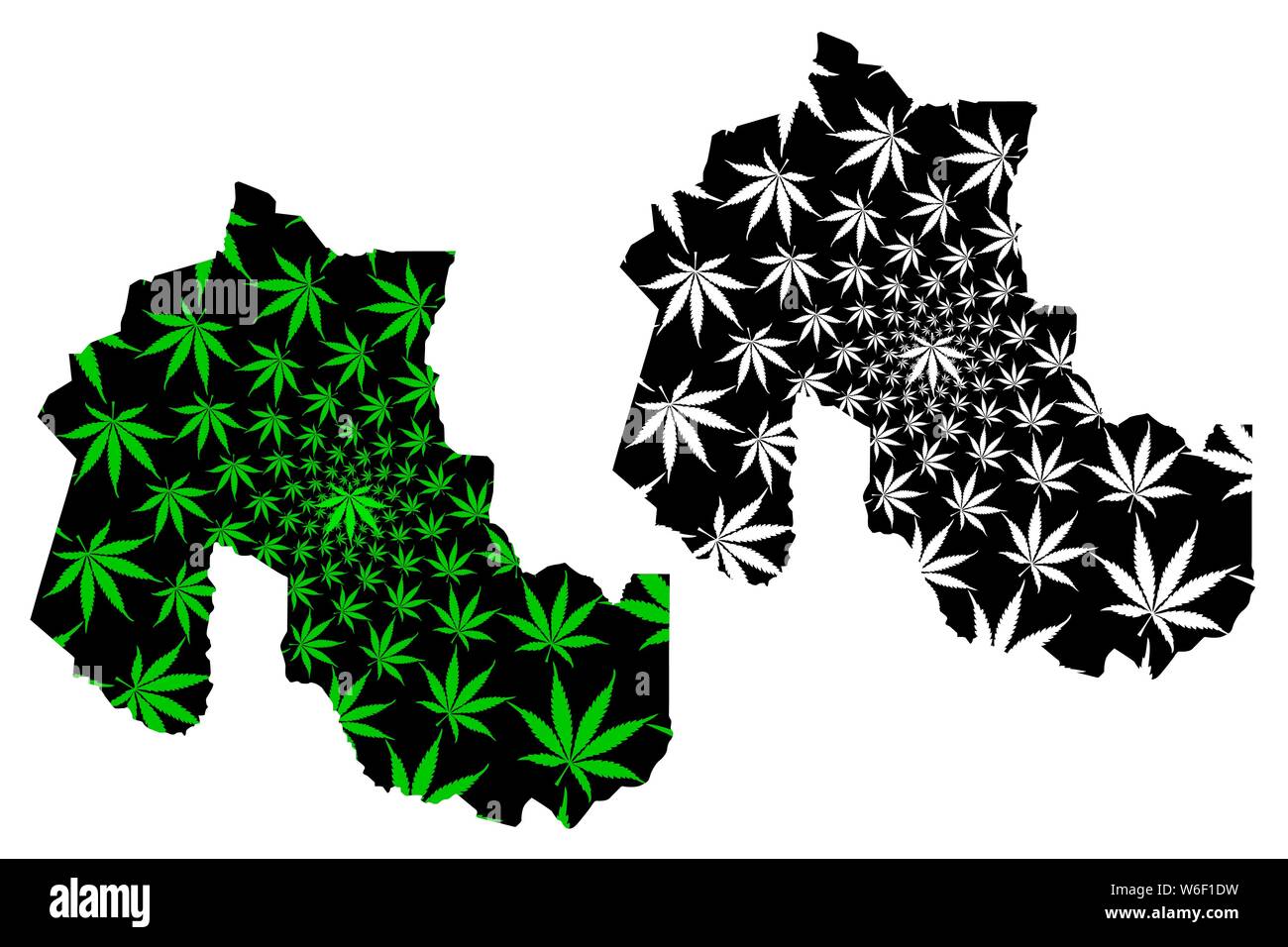 Jujuy (Région de l'Argentine, République d'Argentine, les provinces de l'Argentine) la carte est conçue de feuilles de cannabis vert et noir, Province de Jujuy site faite de mari Illustration de Vecteur