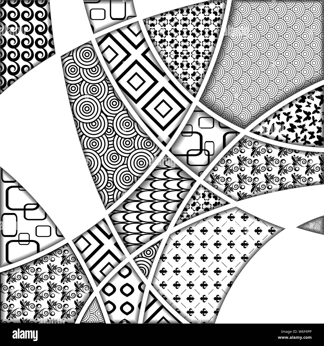 Jeu de noir et blanc différents modèles carrés zentangle Illustration de Vecteur