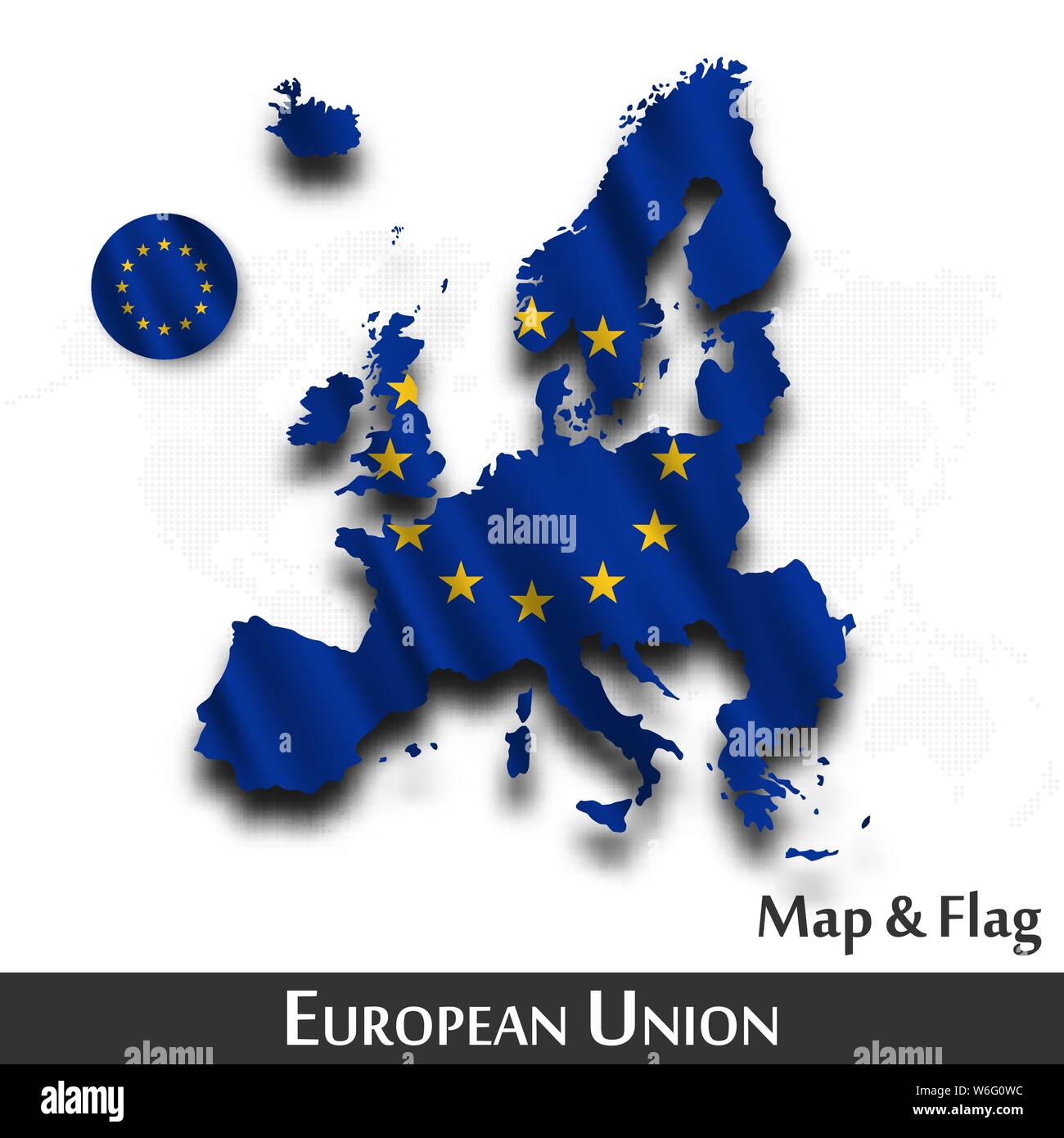 Carte de l'Union européenne et d'un drapeau de l'Union européenne ( ) . Forme design textile . Dot world map background . Vector Illustration de Vecteur