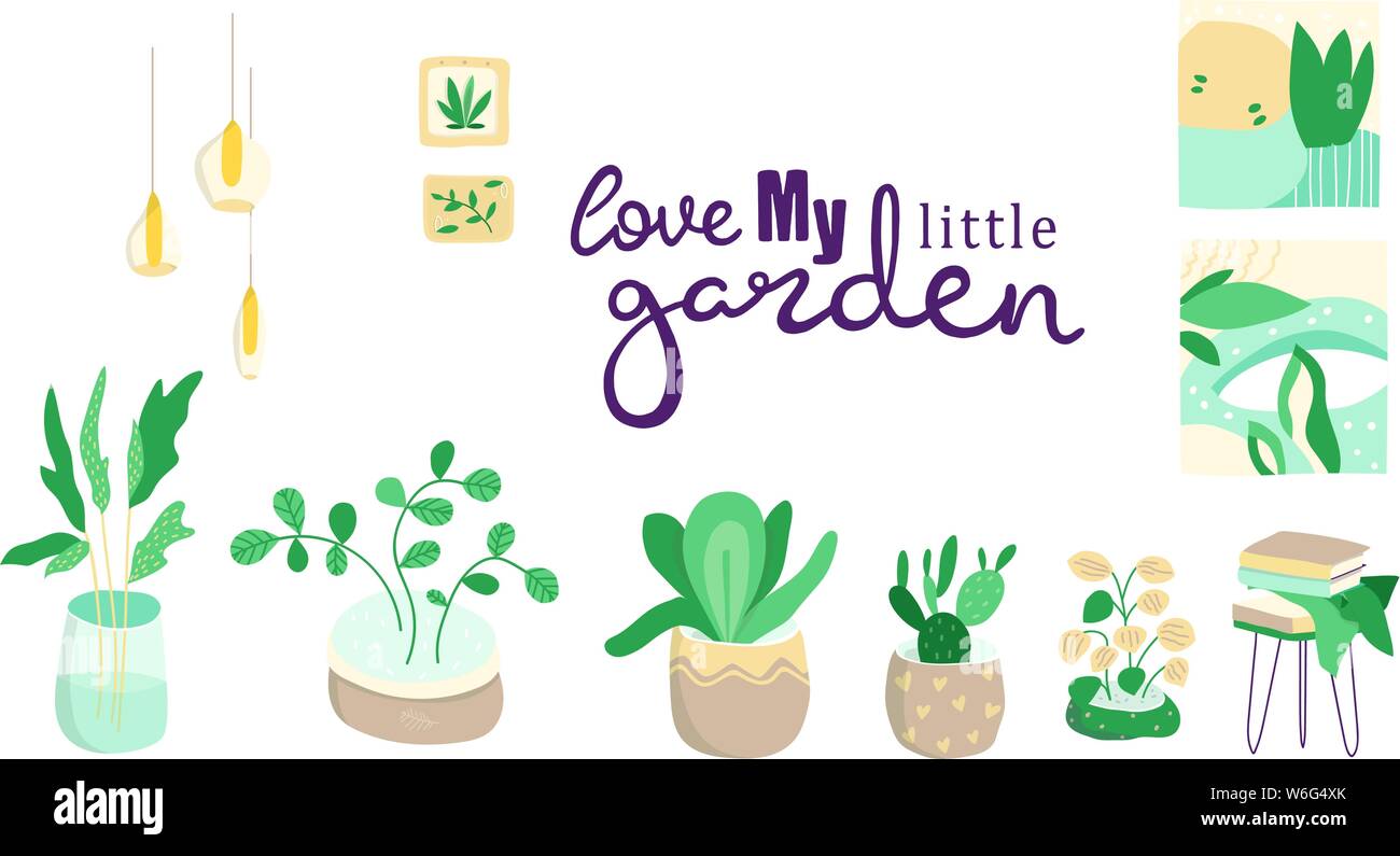 Collection de plantes d'décoratif isolé sur fond blanc. Ensemble de plantes poussant dans la mode des pots ou des jardinières. Ensemble de beaux sites naturels accueil Illustration de Vecteur