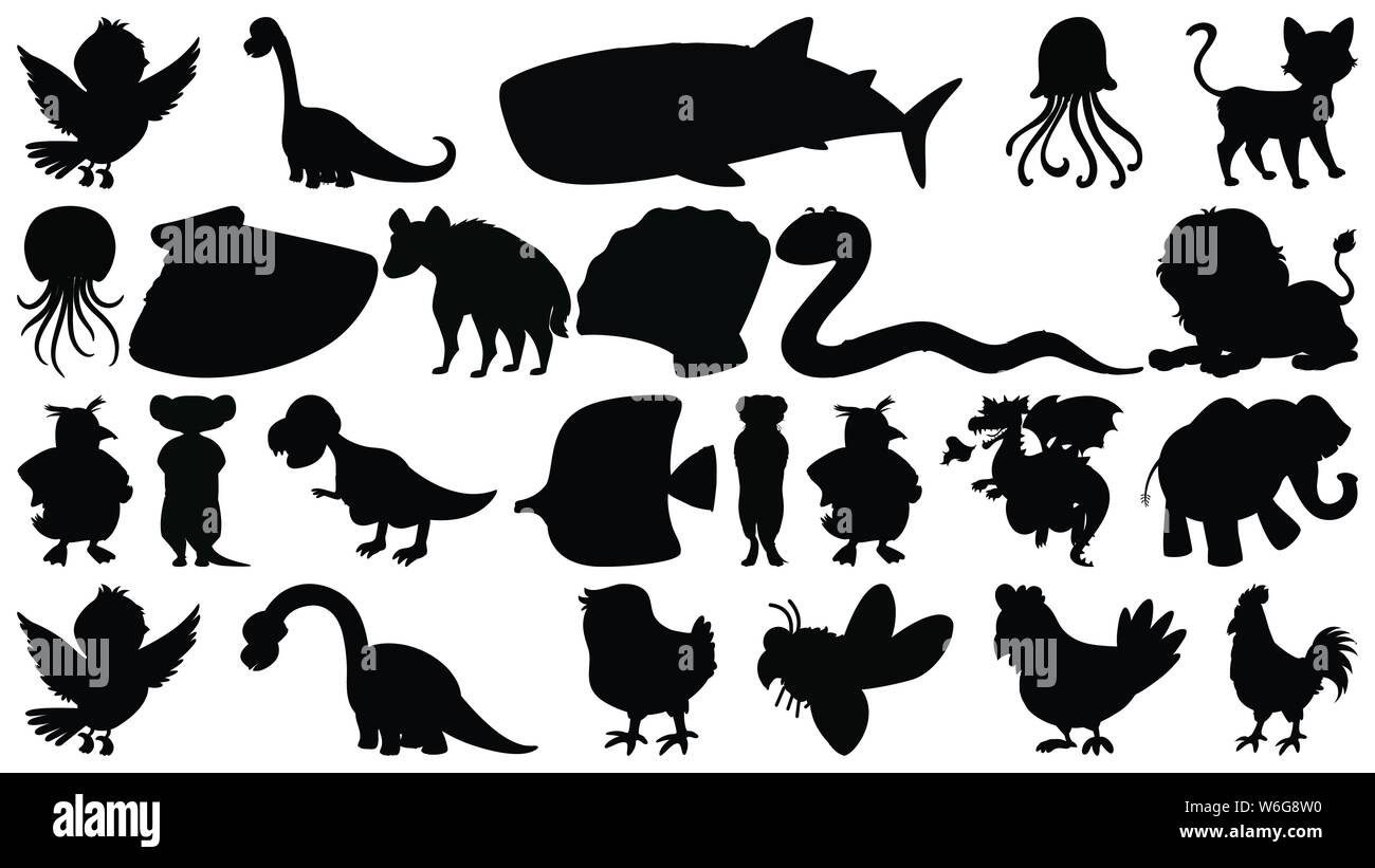 Ensemble d'objets isolés sihouette illustration animaux - thème Illustration de Vecteur